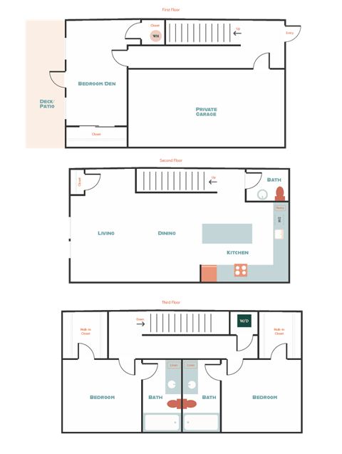 Floor plan for 3 beds, 3 baths, 1815 sqft